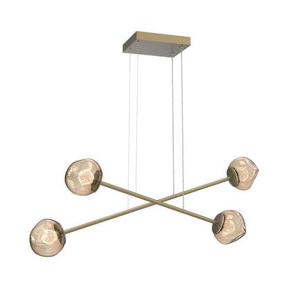 Luna Double Moda Linear LED Chandelier in Gilded Brass/Bronze (Zircon Crystal).