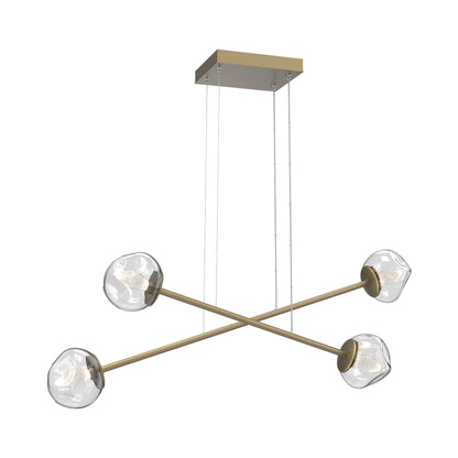Luna Double Moda Linear LED Chandelier in Gilded Brass/Clear (Geo Crystal).
