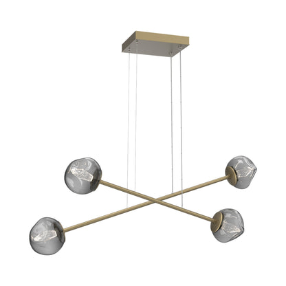 Luna Double Moda Linear LED Chandelier in Gilded Brass/Smoke (Geo Crystal).