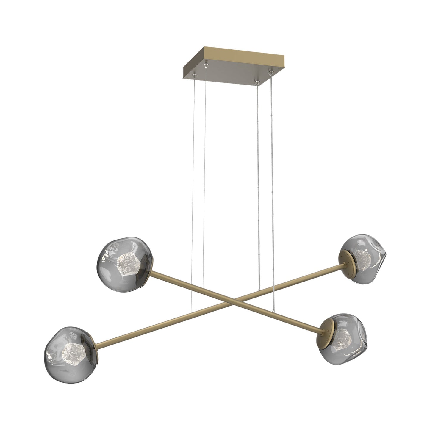 Luna Double Moda Linear LED Chandelier in Gilded Brass/Smoke (Zircon Crystal).