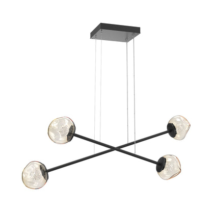Luna Double Moda Linear LED Chandelier in Matte Black/Amber (Floret Crystal).