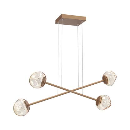 Luna Double Moda Linear LED Chandelier in Novel Brass/Amber (Floret Crystal).