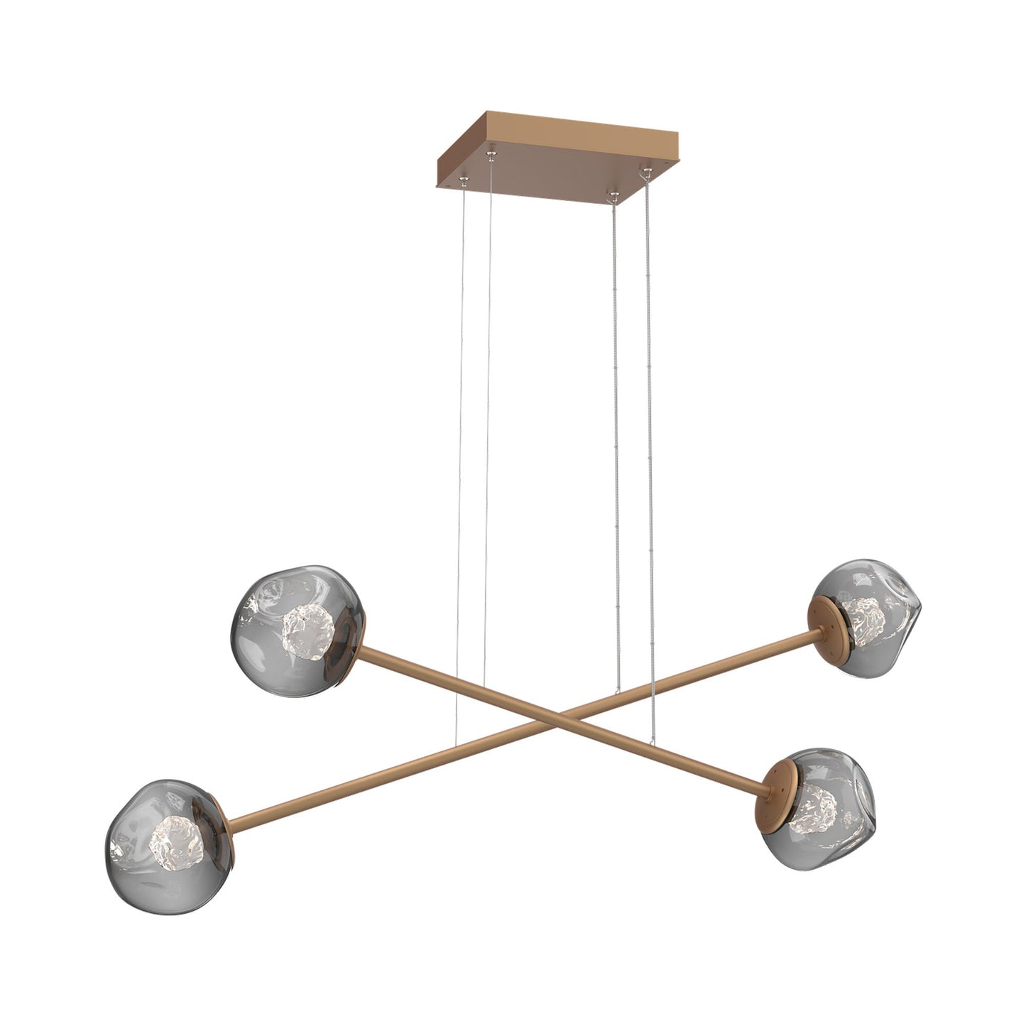 Luna Double Moda Linear LED Chandelier in Novel Brass/Smoke (Floret Crystal).