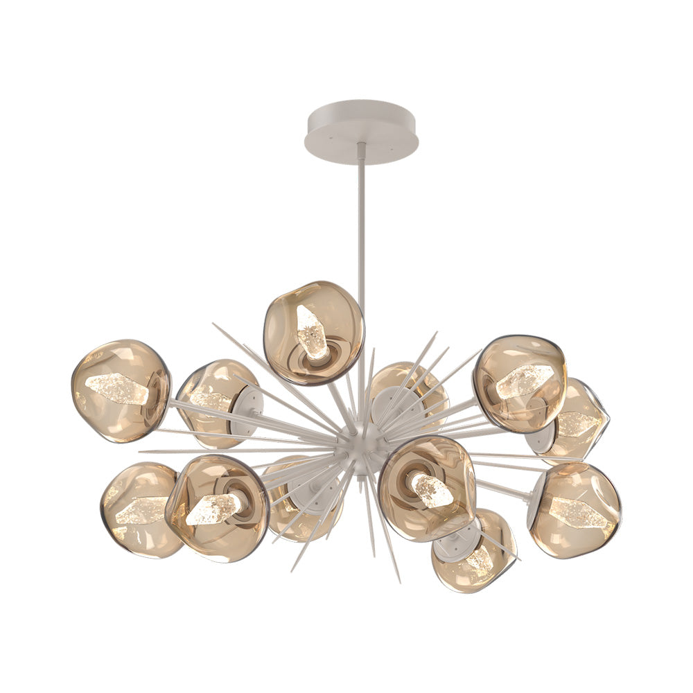 Luna Oval Starburst LED Chandelier in Beige Silver/Bronze (Geo Crystal).