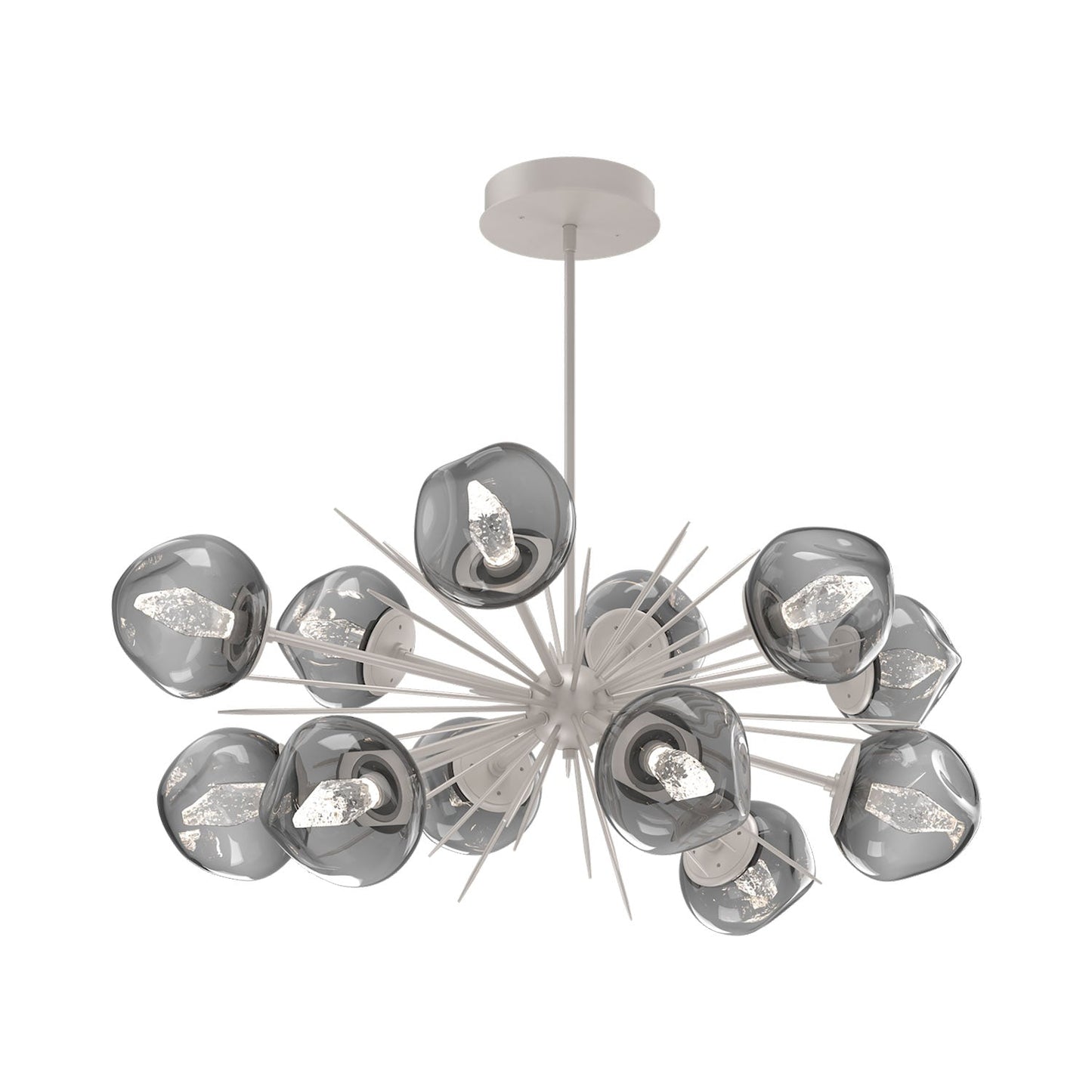 Luna Oval Starburst LED Chandelier in Beige Silver/Smoke (Geo Crystal).