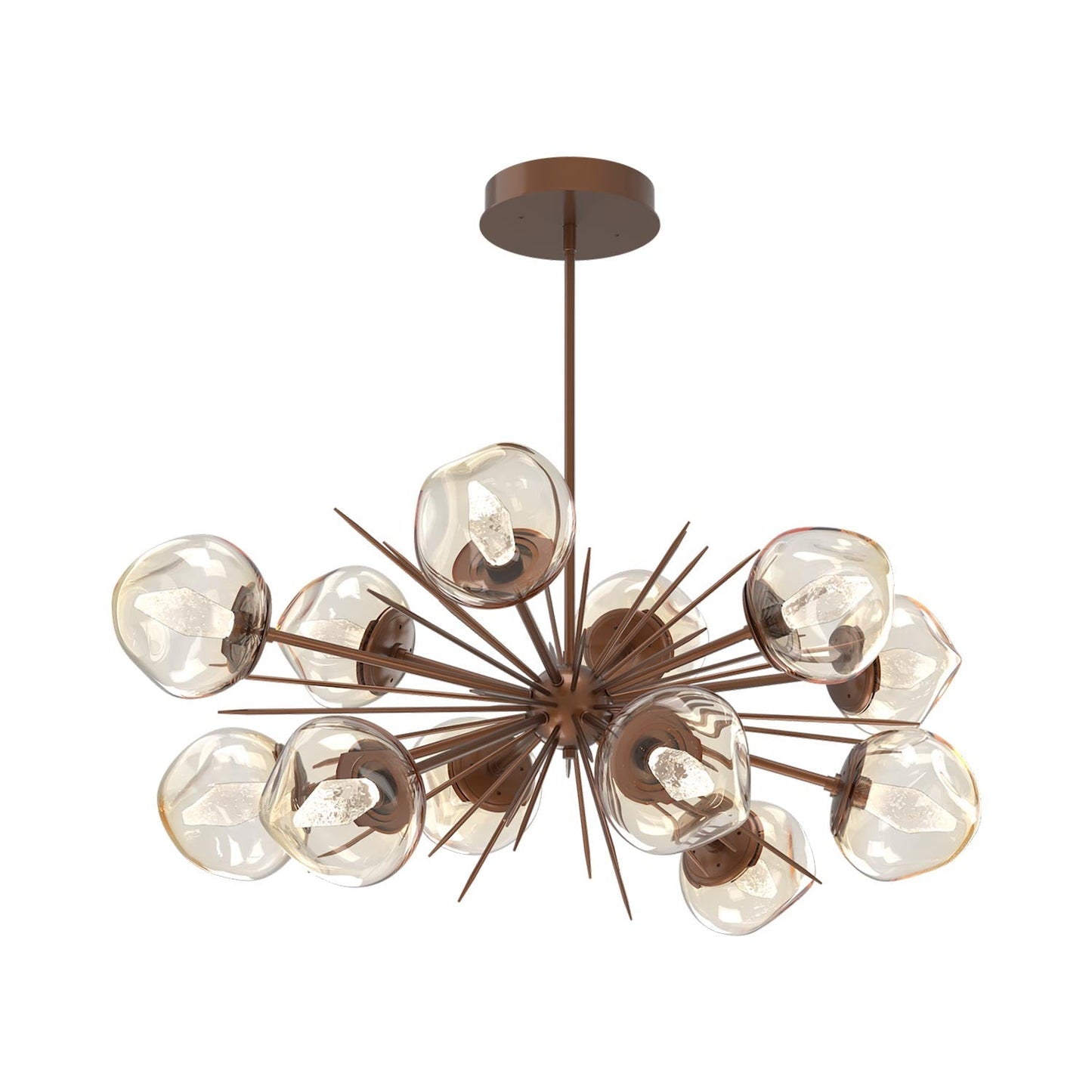 Luna Oval Starburst LED Chandelier in Burnished Bronze/Amber (Geo Crystal).