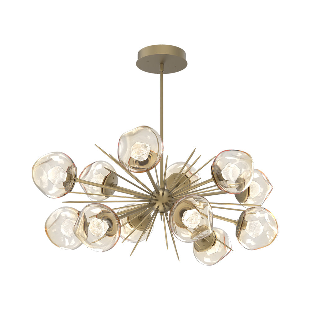 Luna Oval Starburst LED Chandelier in Gilded Brass/Amber (Zircon Crystal).