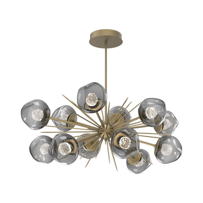 Luna Oval Starburst LED Chandelier in Gilded Brass/Smoke (Floret Crystal).