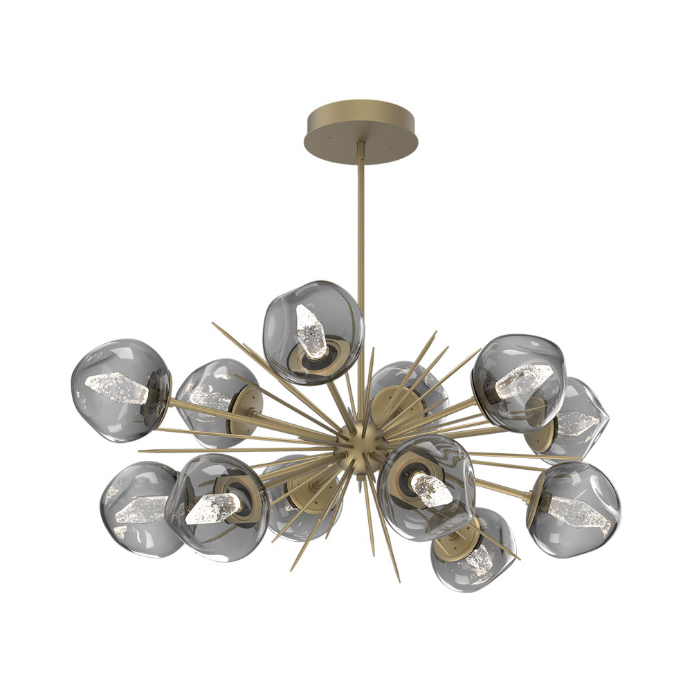 Luna Oval Starburst LED Chandelier in Gilded Brass/Smoke (Geo Crystal).