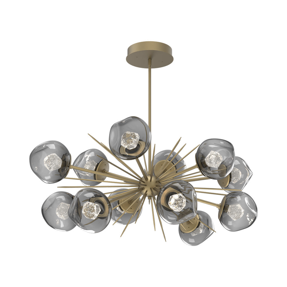 Luna Oval Starburst LED Chandelier in Gilded Brass/Smoke (Zircon Crystal).