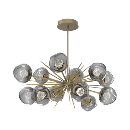 Luna Oval Starburst LED Chandelier in Gilded Brass/Smoke (Zircon Crystal).