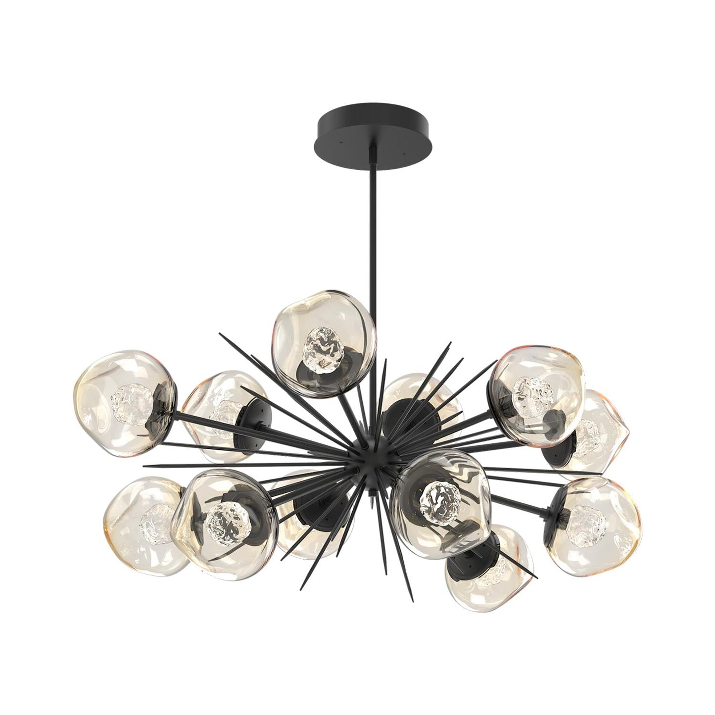 Luna Oval Starburst LED Chandelier in Matte Black/Amber (Floret Crystal).