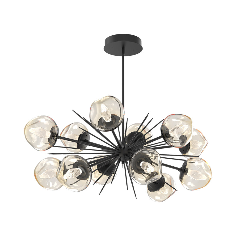 Luna Oval Starburst LED Chandelier in Matte Black/Amber (Geo Crystal).