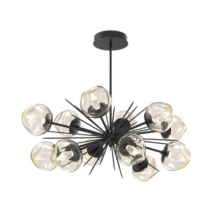 Luna Oval Starburst LED Chandelier in Matte Black/Amber (Geo Crystal).