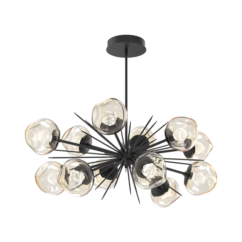 Luna Oval Starburst LED Chandelier in Matte Black/Amber (Zircon Crystal).