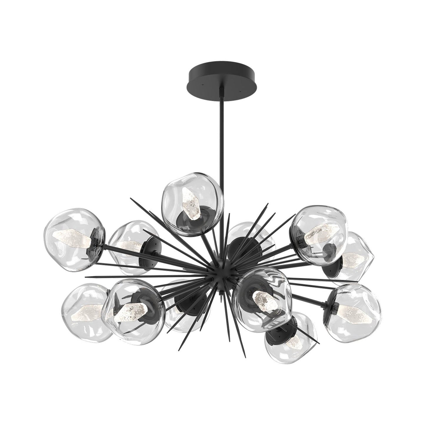 Luna Oval Starburst LED Chandelier in Matte Black/Clear (Geo Crystal).