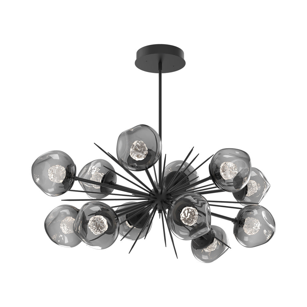Luna Oval Starburst LED Chandelier in Matte Black/Smoke (Floret Crystal).