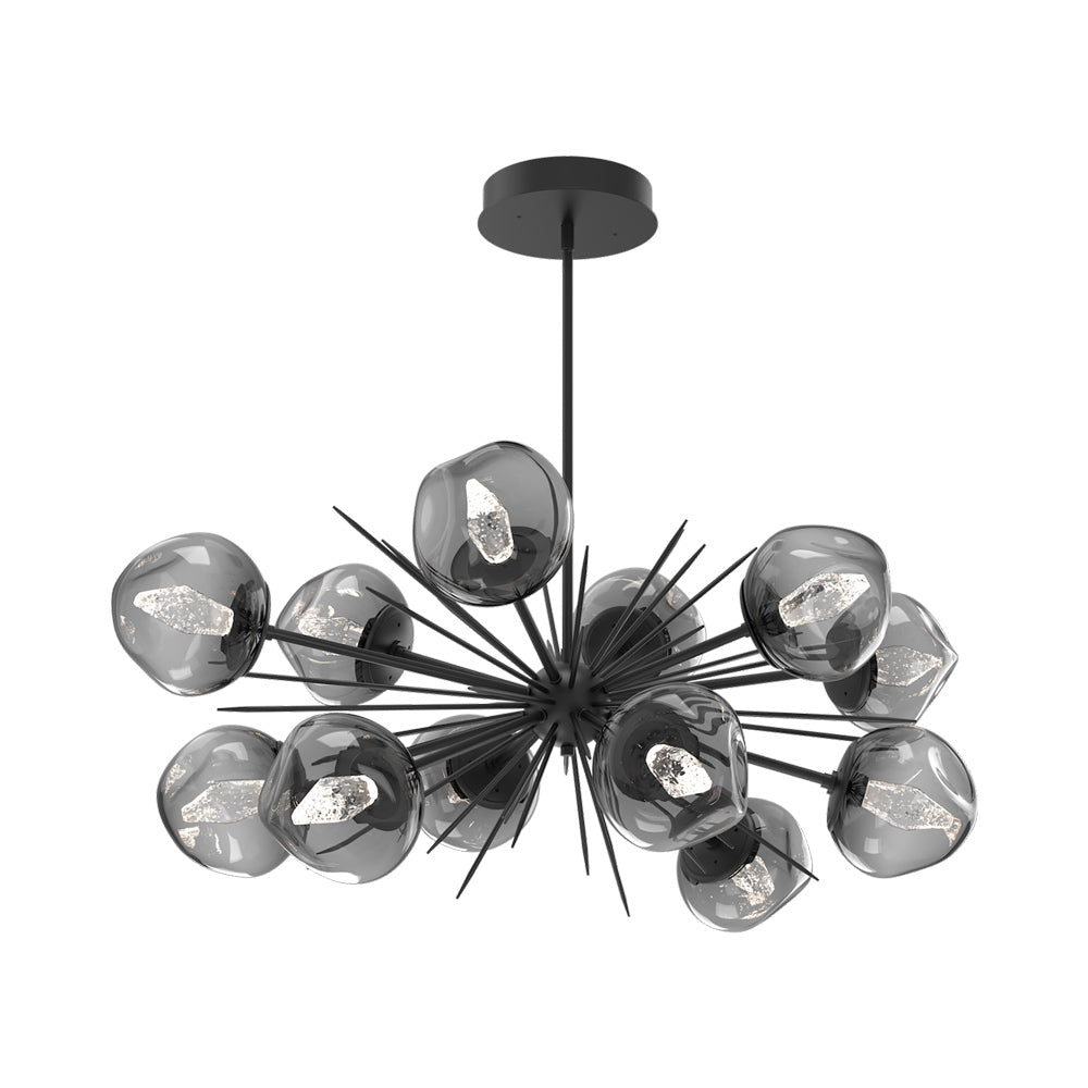 Luna Oval Starburst LED Chandelier in Matte Black/Smoke (Geo Crystal).