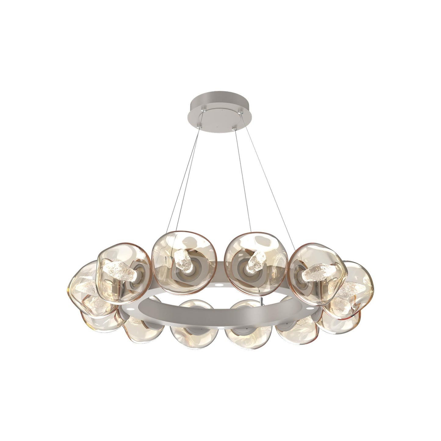Luna Radial Ring Amber LED Chandelier in Beige Silver (Geo Crystal/38.6-Inch).