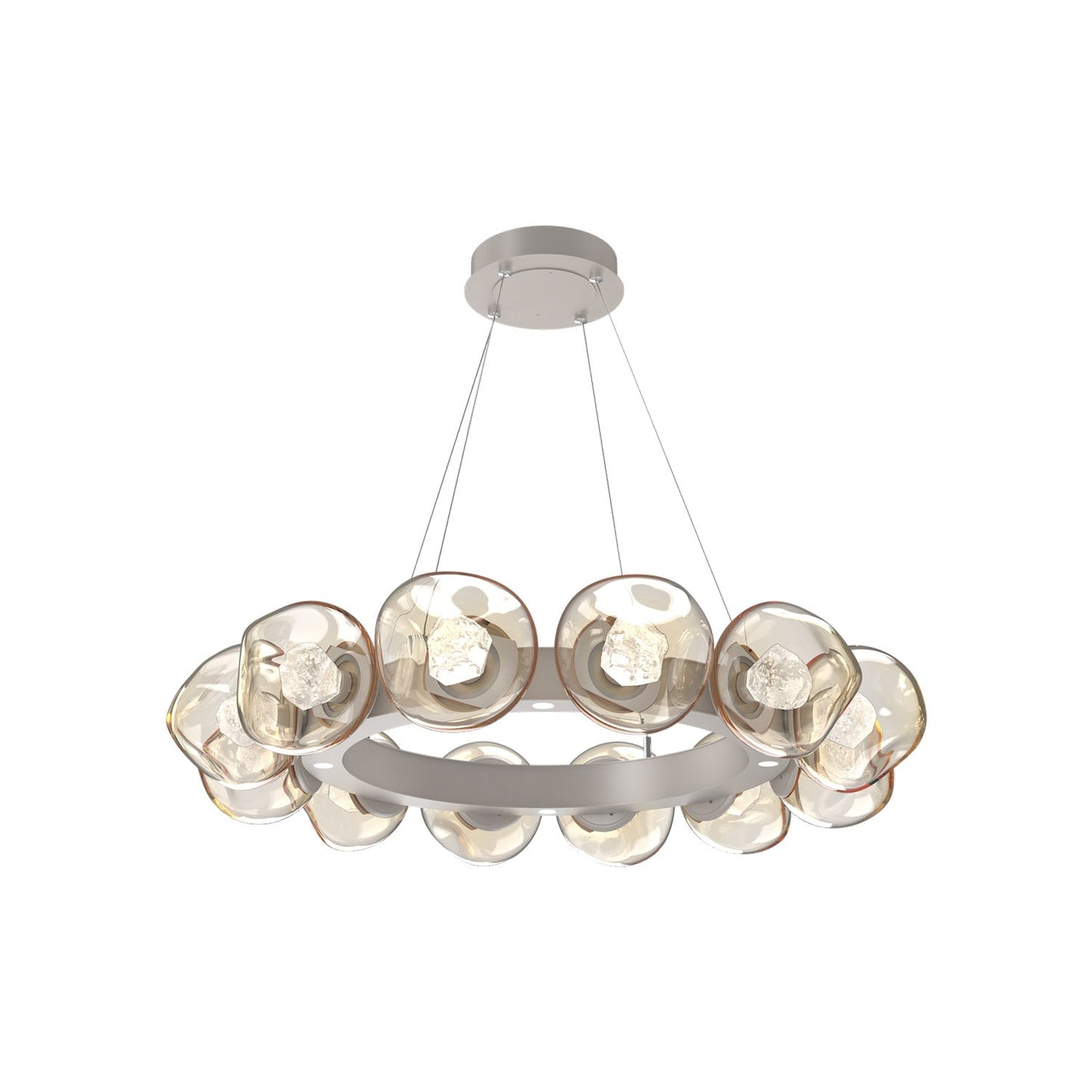 Luna Radial Ring Amber LED Chandelier in Beige Silver (Zircon Crystal/38.6-Inch).