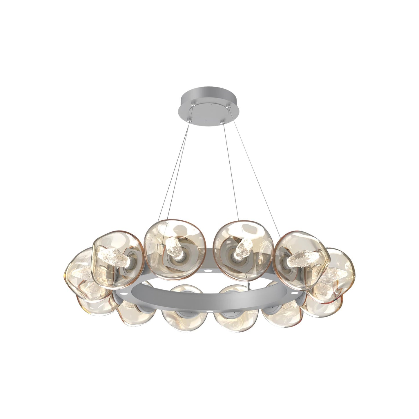 Luna Radial Ring Amber LED Chandelier in Classic Silver (Geo Crystal/38.6-Inch).