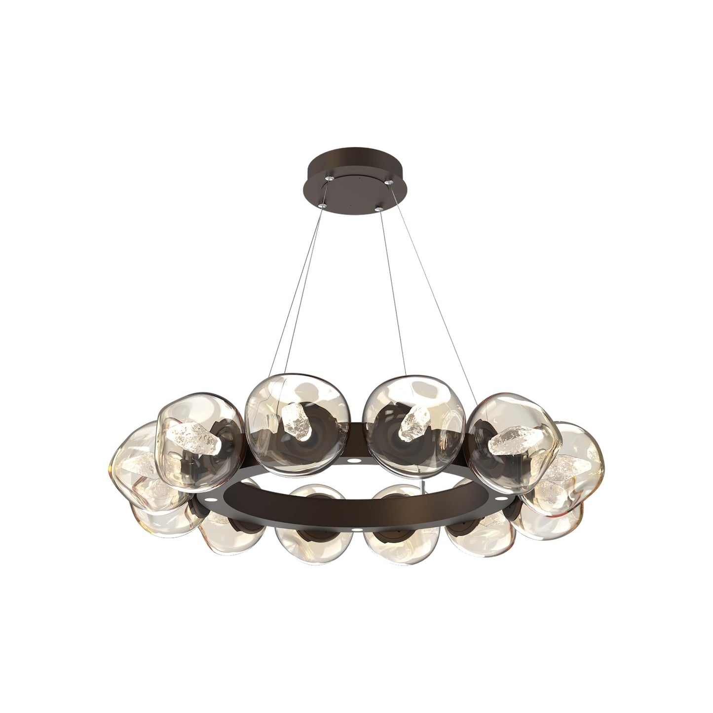 Luna Radial Ring Amber LED Chandelier in Flat Bronze (Geo Crystal/38.6-Inch).
