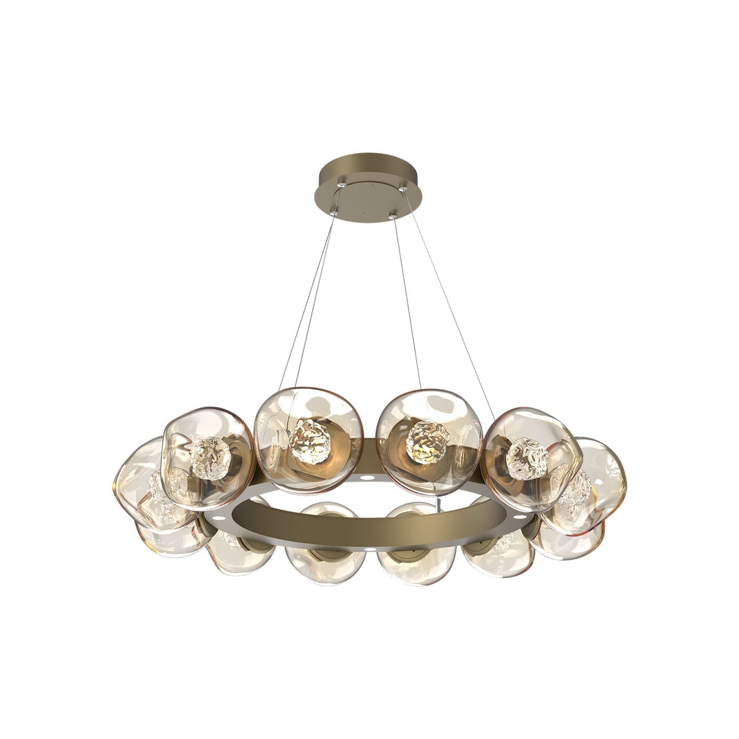 Luna Radial Ring Amber LED Chandelier in Gilded Brass (Floret Crystal/38.6-Inch).