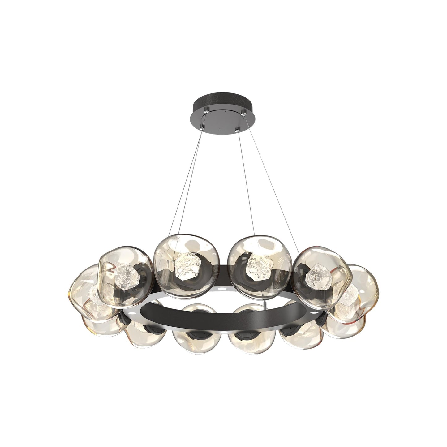 Luna Radial Ring Amber LED Chandelier in Graphite (Zircon Crystal/38.6-Inch).