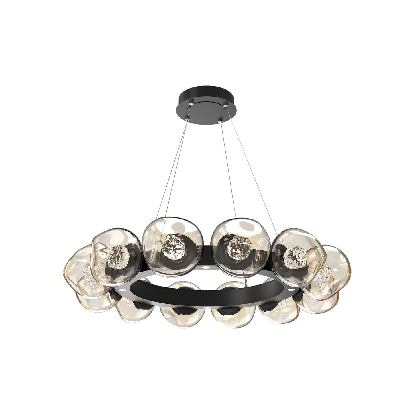Luna Radial Ring Amber LED Chandelier in Matte Black (Floret Crystal/38.6-Inch).