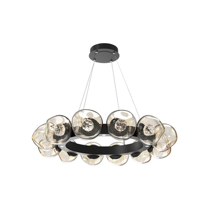 Luna Radial Ring Amber LED Chandelier in Matte Black (Floret Crystal/38.6-Inch).