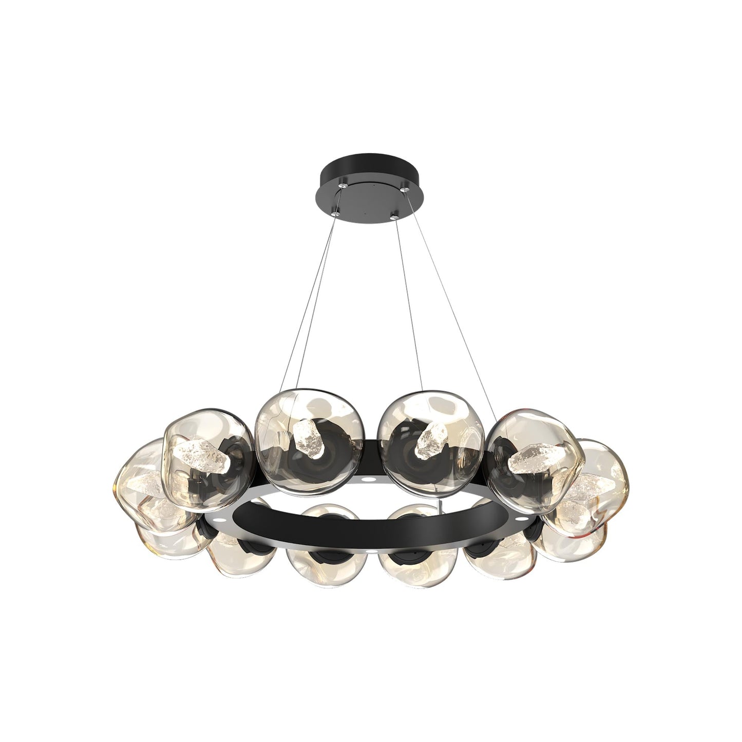 Luna Radial Ring Amber LED Chandelier in Matte Black (Geo Crystal/38.6-Inch).