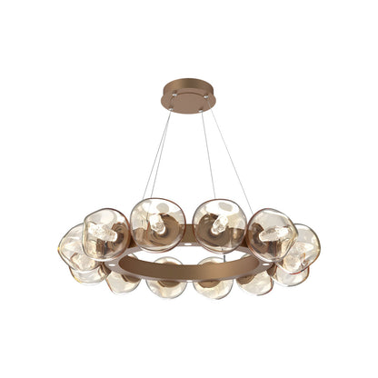 Luna Radial Ring Amber LED Chandelier in Novel Brass (Geo Crystal/38.6-Inch).