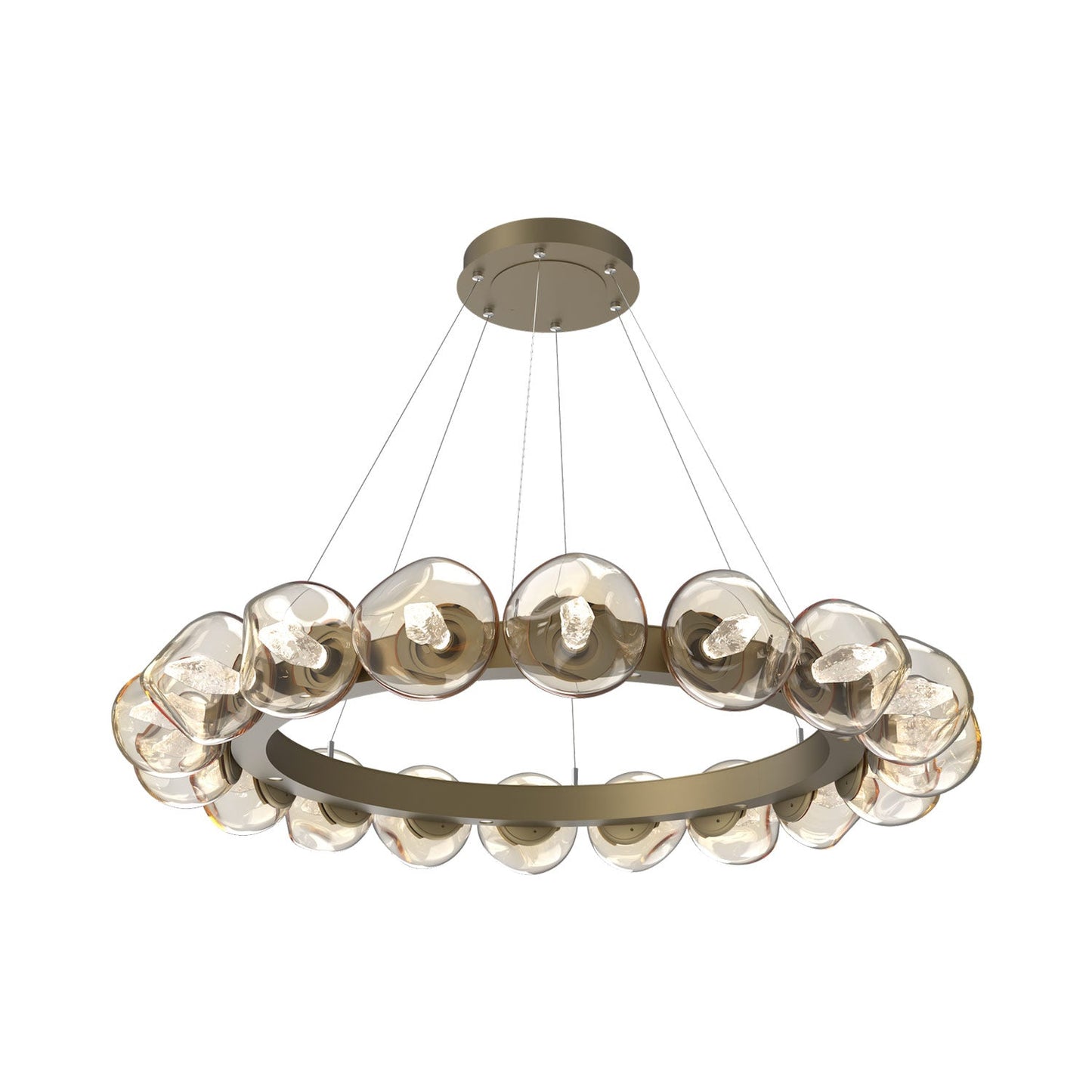 Luna Radial Ring Amber LED Chandelier in Gilded Brass (Geo Crystal/50.9-Inch).