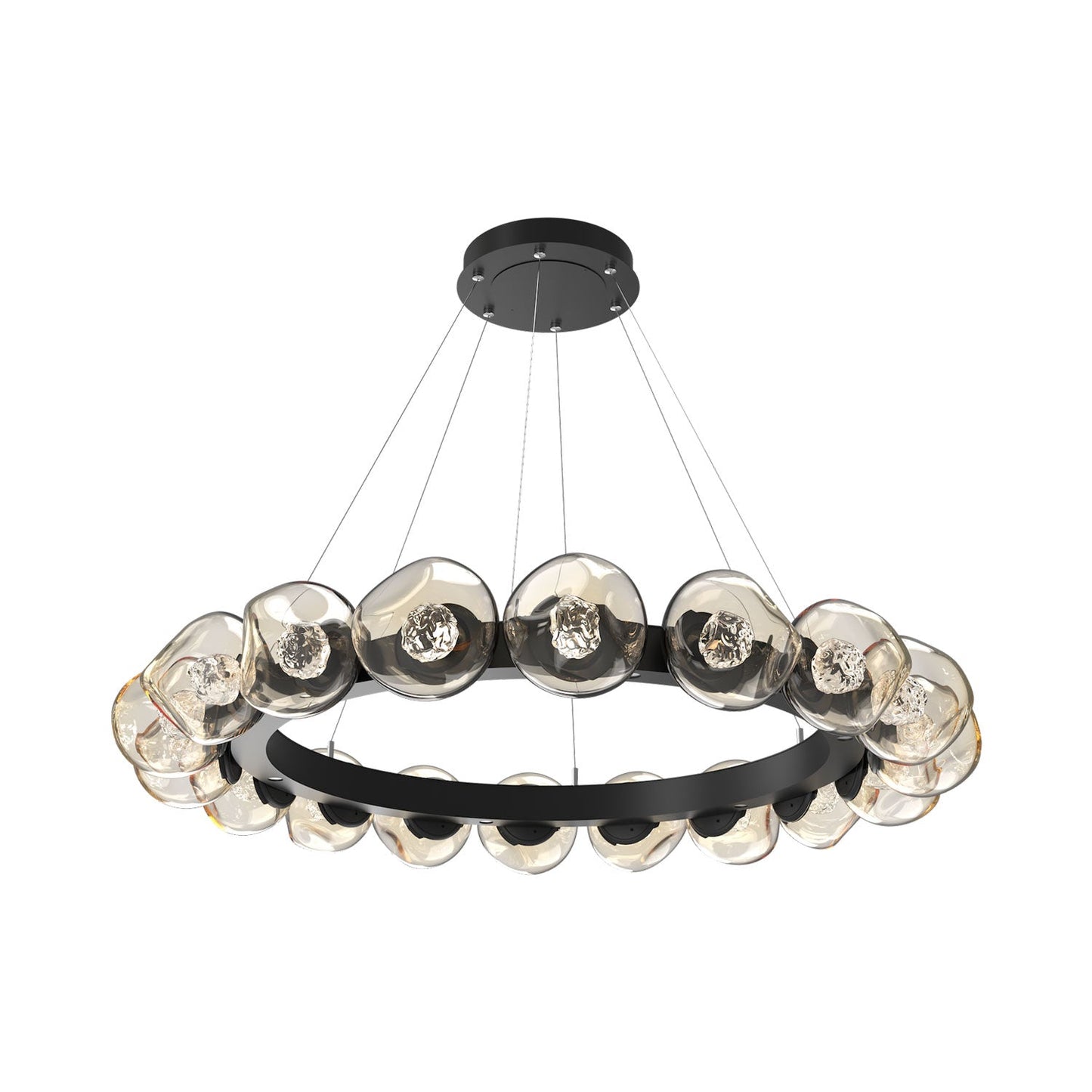 Luna Radial Ring Amber LED Chandelier in Matte Black (Floret Crystal/50.9-Inch).