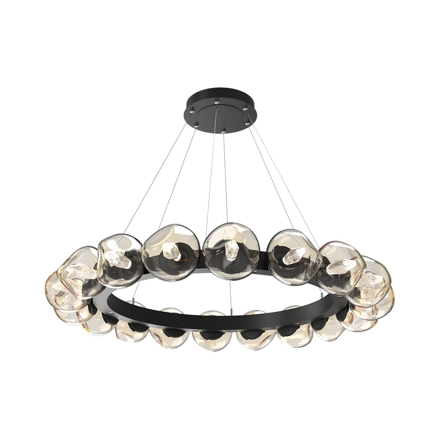 Luna Radial Ring Amber LED Chandelier in Matte Black (Geo Crystal/50.9-Inch).