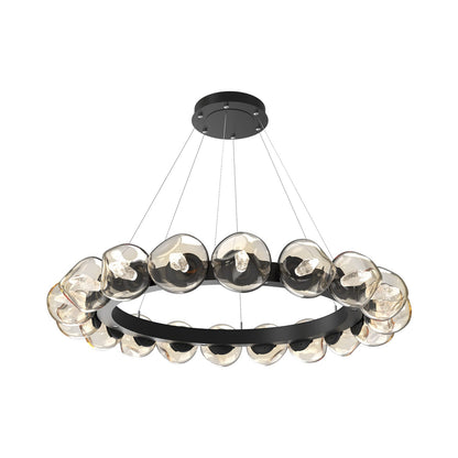 Luna Radial Ring Amber LED Chandelier in Matte Black (Geo Crystal/50.9-Inch).