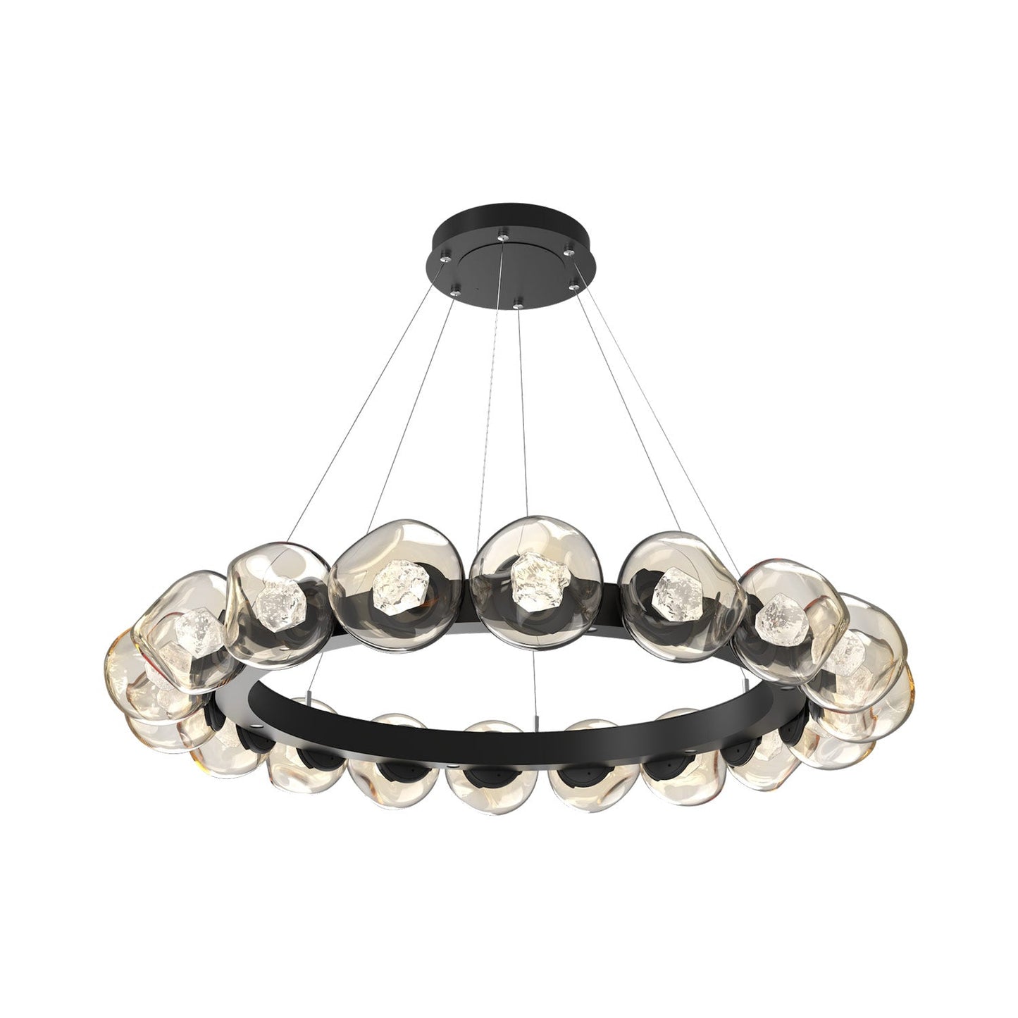 Luna Radial Ring Amber LED Chandelier in Matte Black (Zircon Crystal/50.9-Inch).