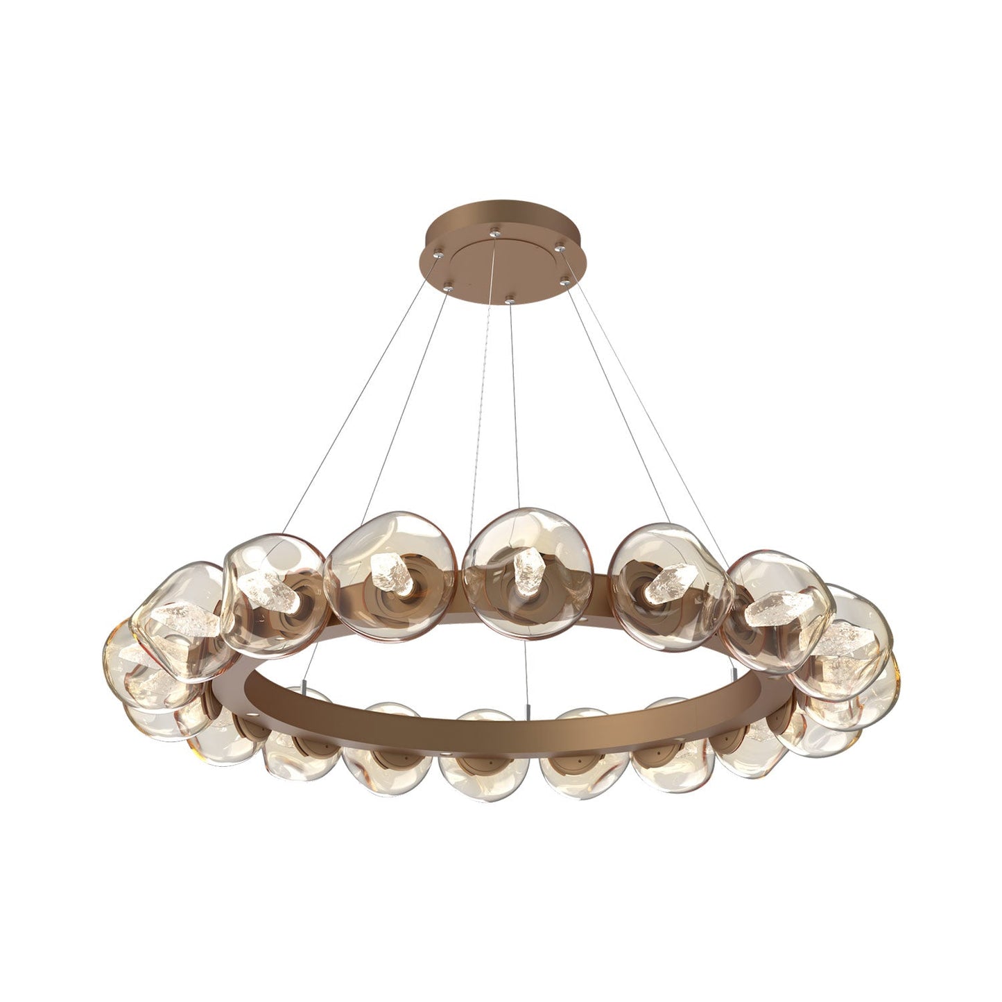 Luna Radial Ring Amber LED Chandelier in Novel Brass (Geo Crystal/50.9-Inch).