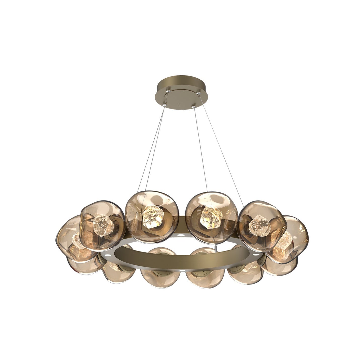 Luna Radial Ring Bronze LED Chandelier in Gilded Brass (Zircon Crystal/38.6-Inch).