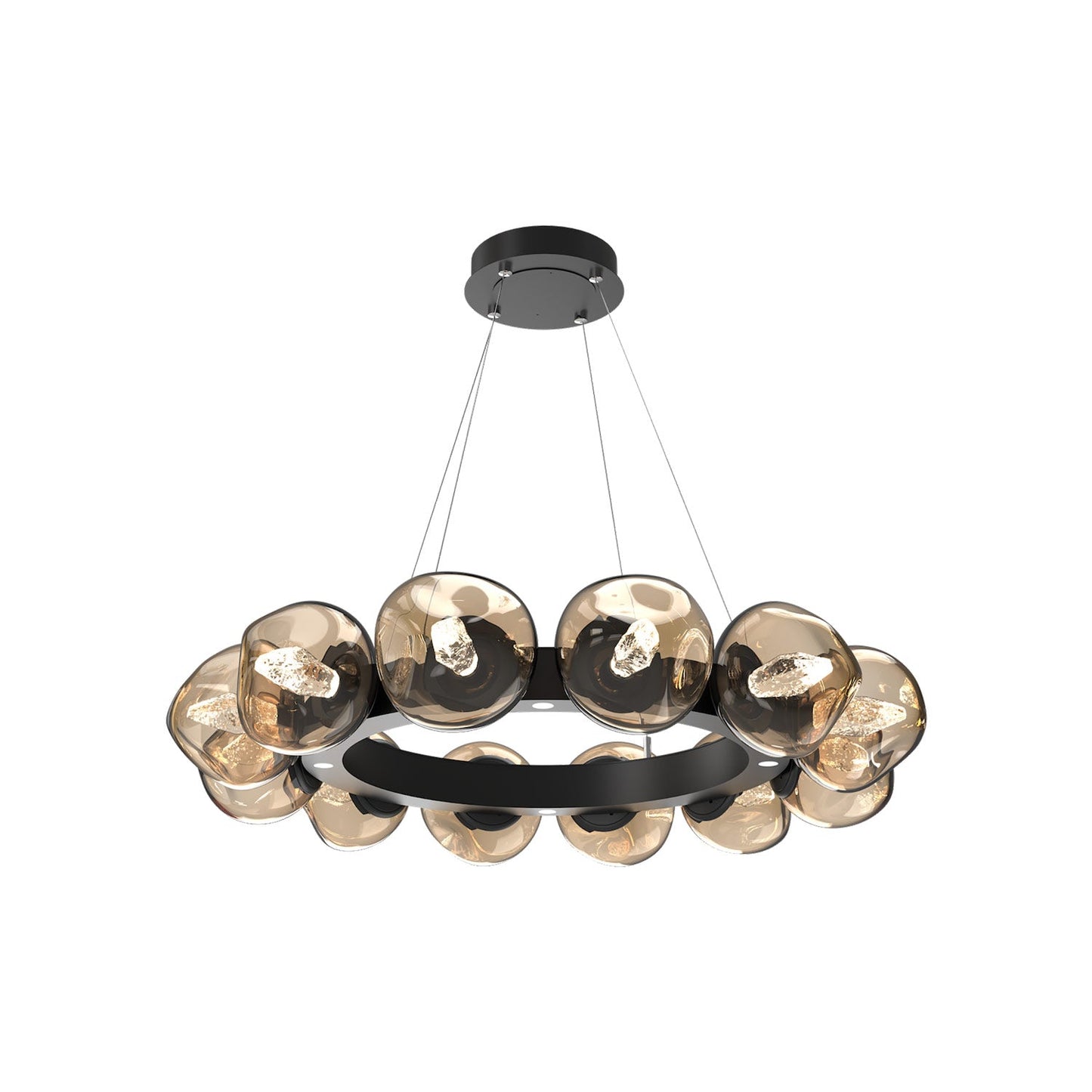 Luna Radial Ring Bronze LED Chandelier in Matte Black (Geo Crystal/38.6-Inch).