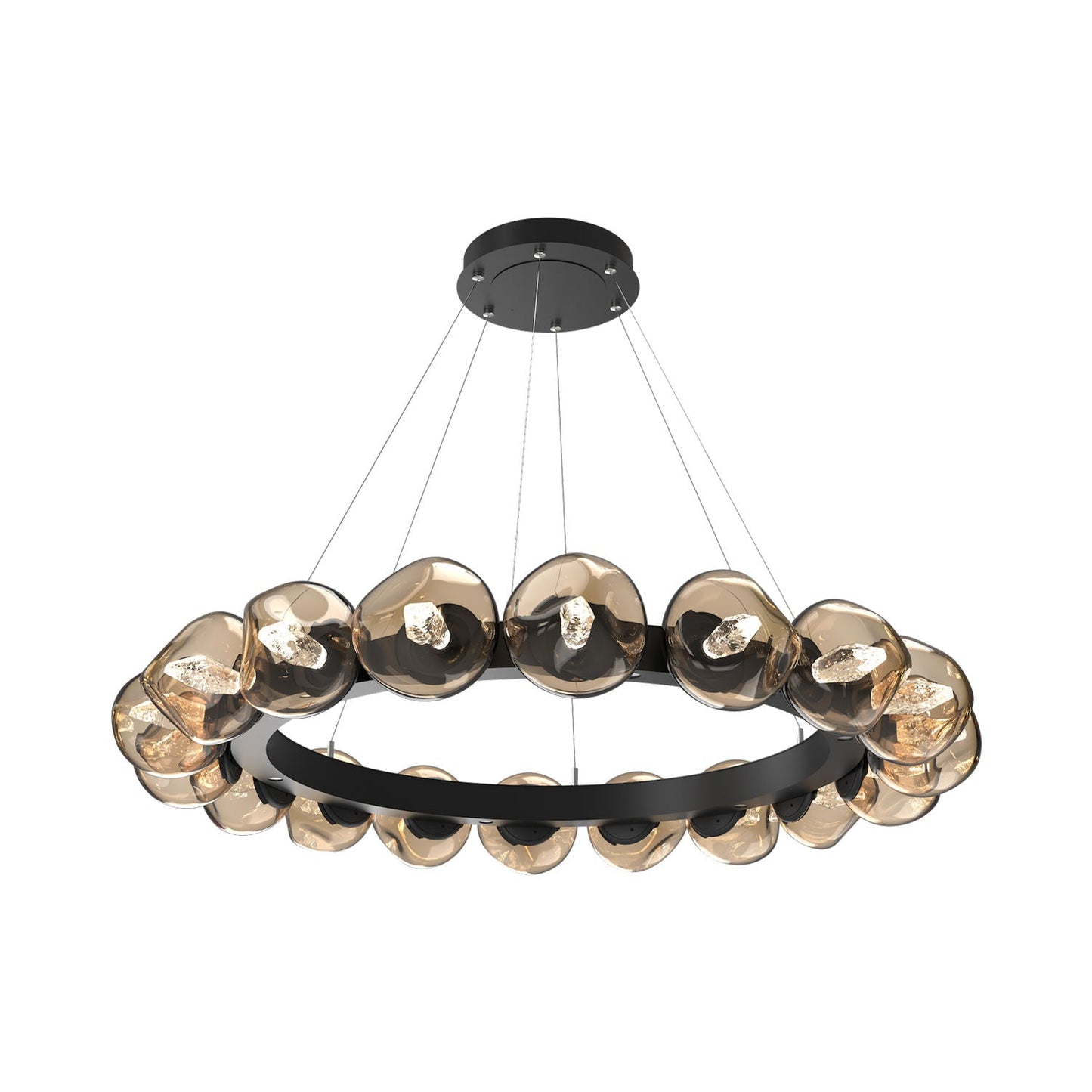 Luna Radial Ring Bronze LED Chandelier in Matte Black (Geo Crystal/50.9-Inch).
