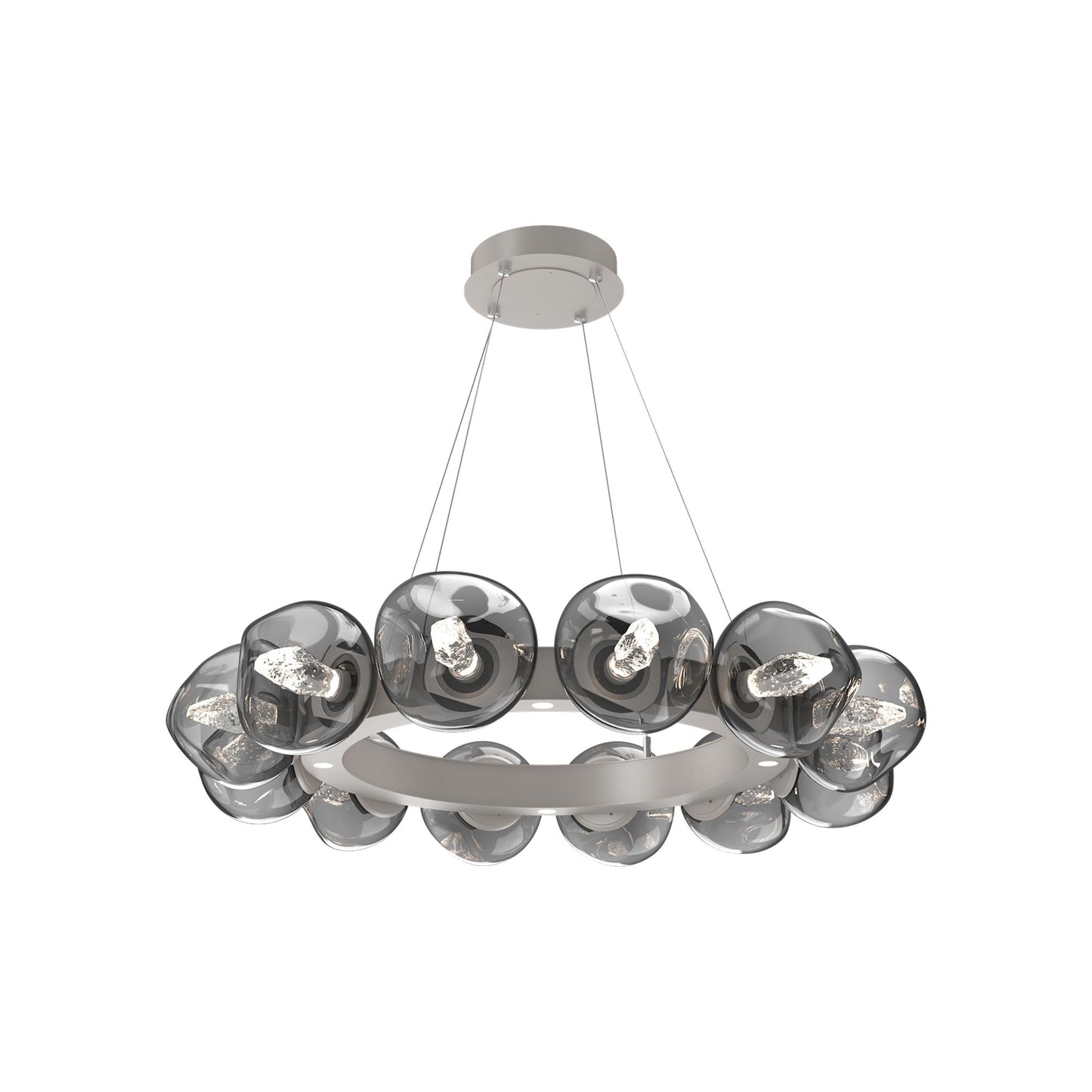 Luna Radial Ring Smoke LED Chandelier in Beige Silver (Geo Crystal/38.6-Inch).