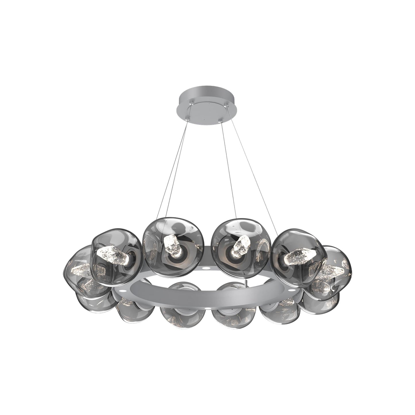 Luna Radial Ring Smoke LED Chandelier in Classic Silver (Geo Crystal/38.6-Inch).