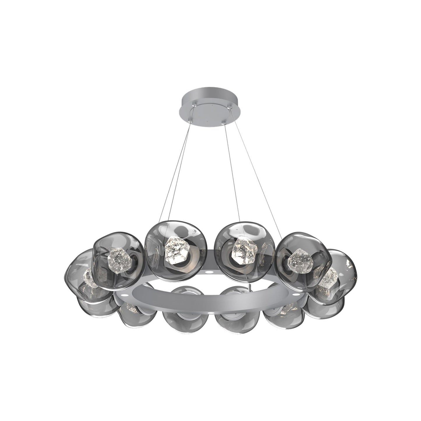 Luna Radial Ring Smoke LED Chandelier in Classic Silver (Zircon Crystal/38.6-Inch).