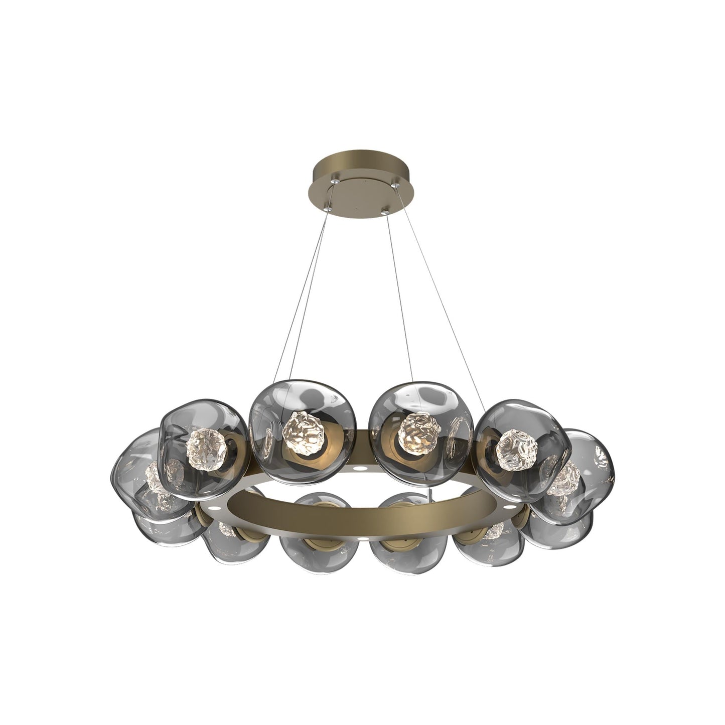 Luna Radial Ring Smoke LED Chandelier in Gilded Brass (Floret Crystal/38.6-Inch).