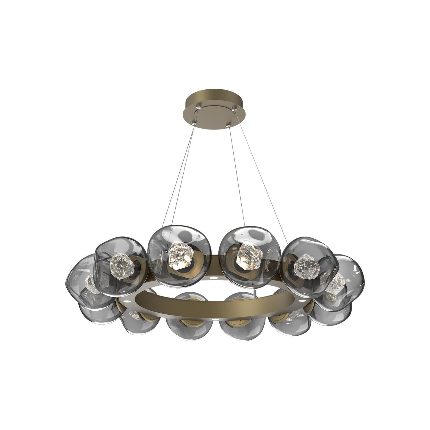 Luna Radial Ring Smoke LED Chandelier in Gilded Brass (Zircon Crystal/38.6-Inch).