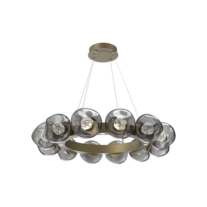 Luna Radial Ring Smoke LED Chandelier in Gilded Brass (Zircon Crystal/38.6-Inch).