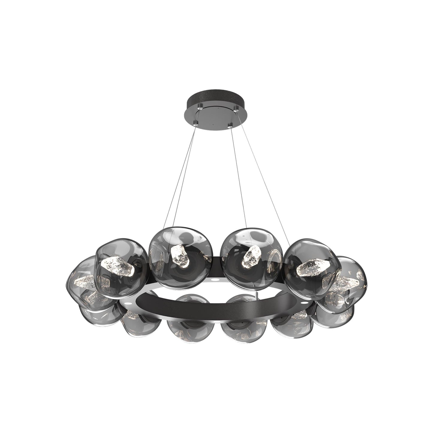 Luna Radial Ring Smoke LED Chandelier in Graphite (Geo Crystal/38.6-Inch).