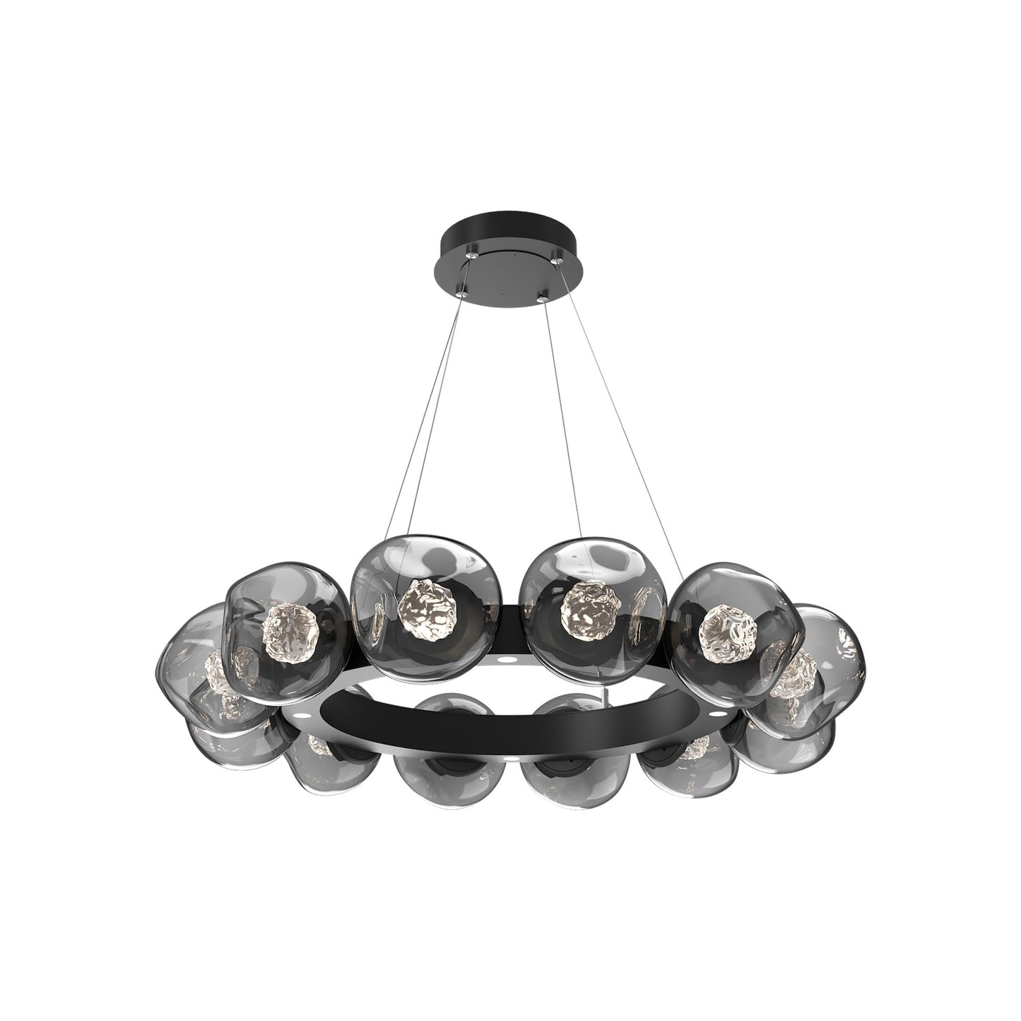 Luna Radial Ring Smoke LED Chandelier in Matte Black (Floret Crystal/38.6-Inch).