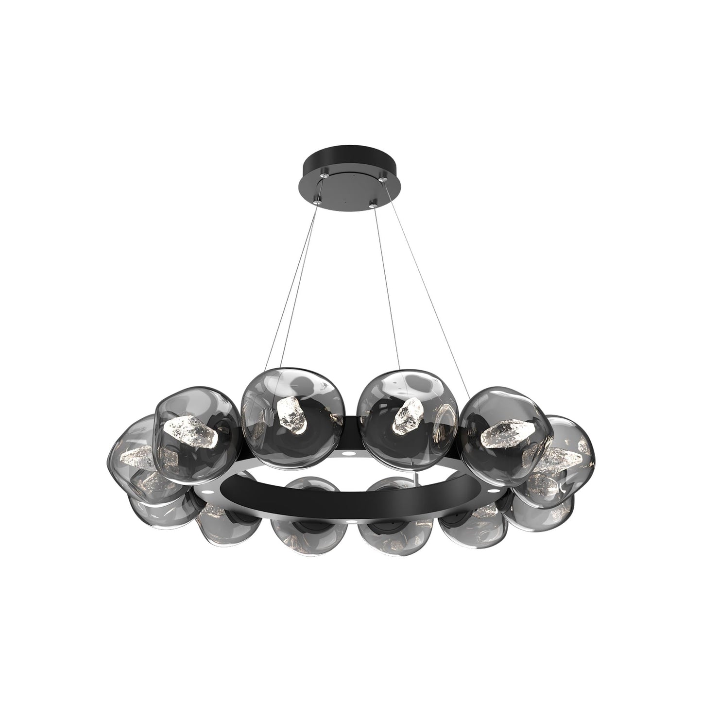 Luna Radial Ring Smoke LED Chandelier in Matte Black (Geo Crystal/38.6-Inch).